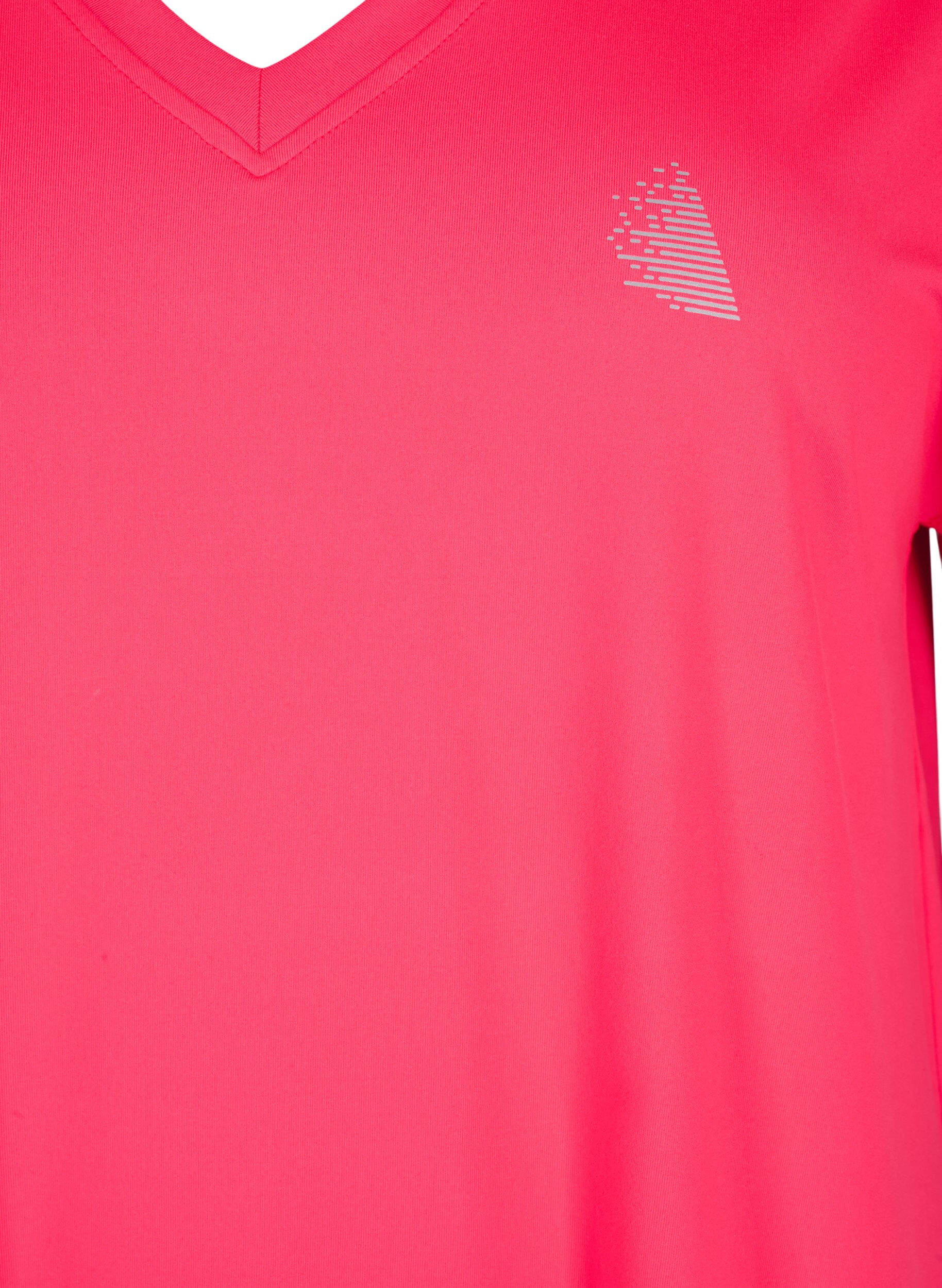 Zizzifashion Loose training t-shirt with v-neck, Neon Diva Pink, Packshot image number 2