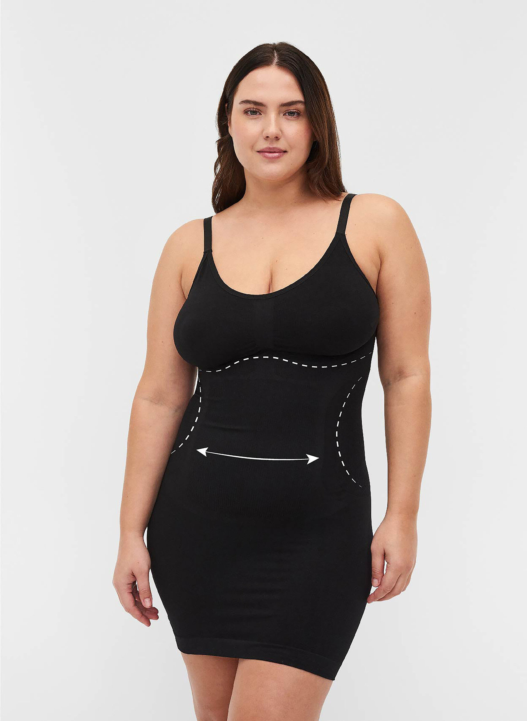Shapewear dress with thin straps, Black, Model