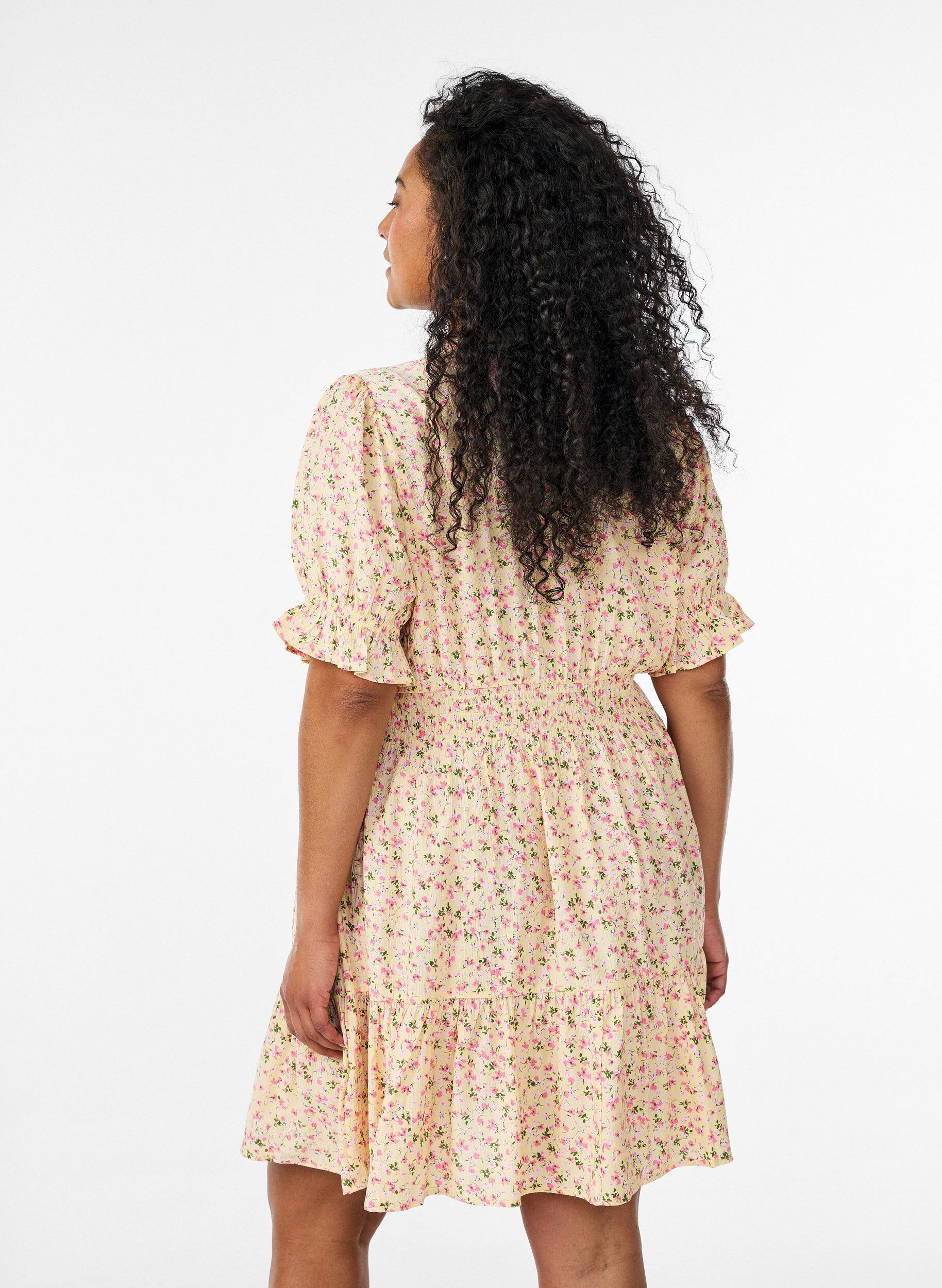 ZizzifashionShort viscose dress with ruffle details, Yellow, Model image number 2