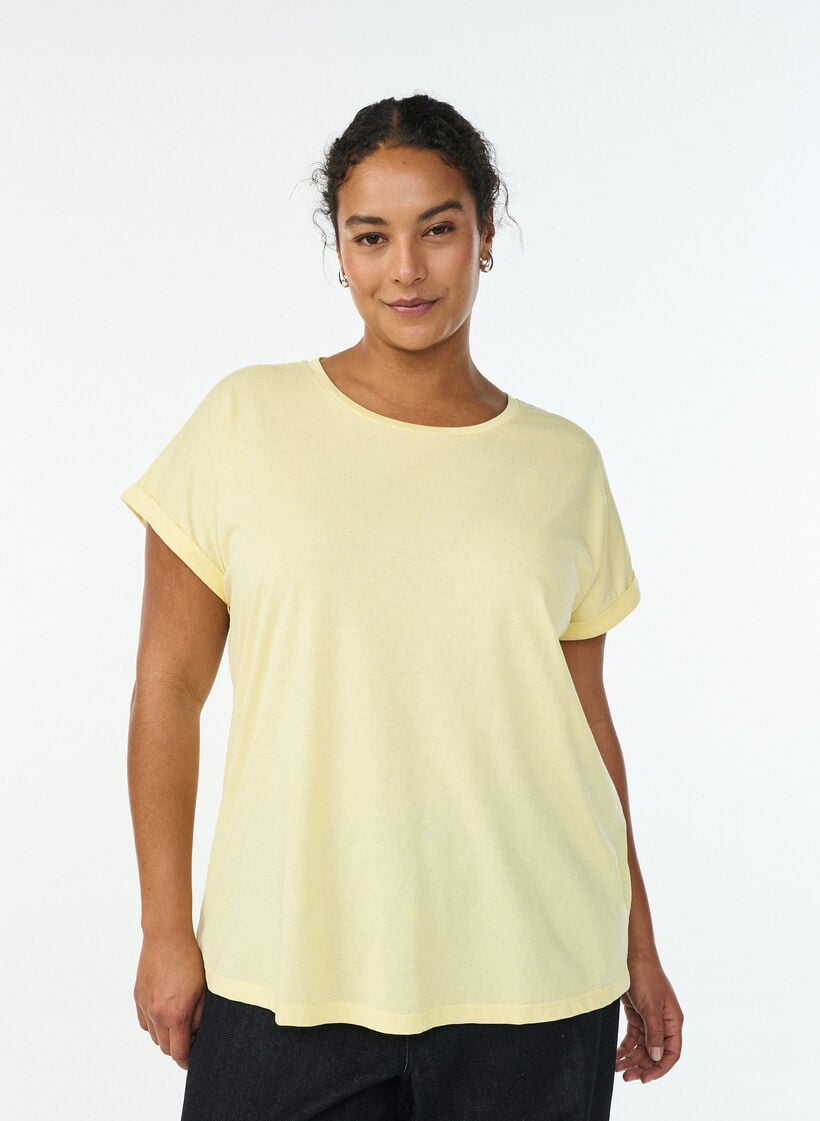 Short-sleeved cotton blend t-shirt, Yellow, Model image number 0