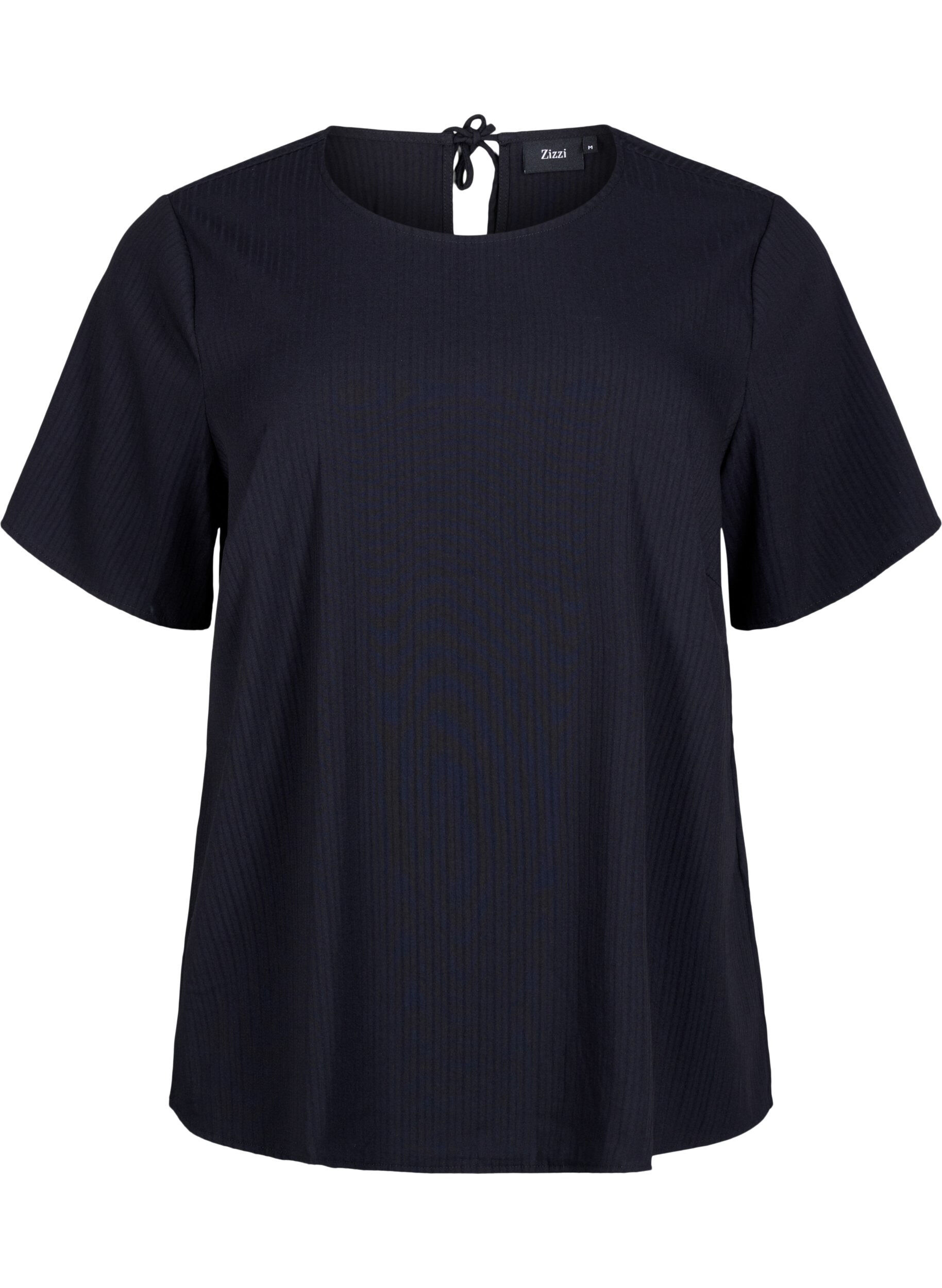 Zizzifashion Short-sleeved viscose blouse with ties, Black, Packshot image number 0