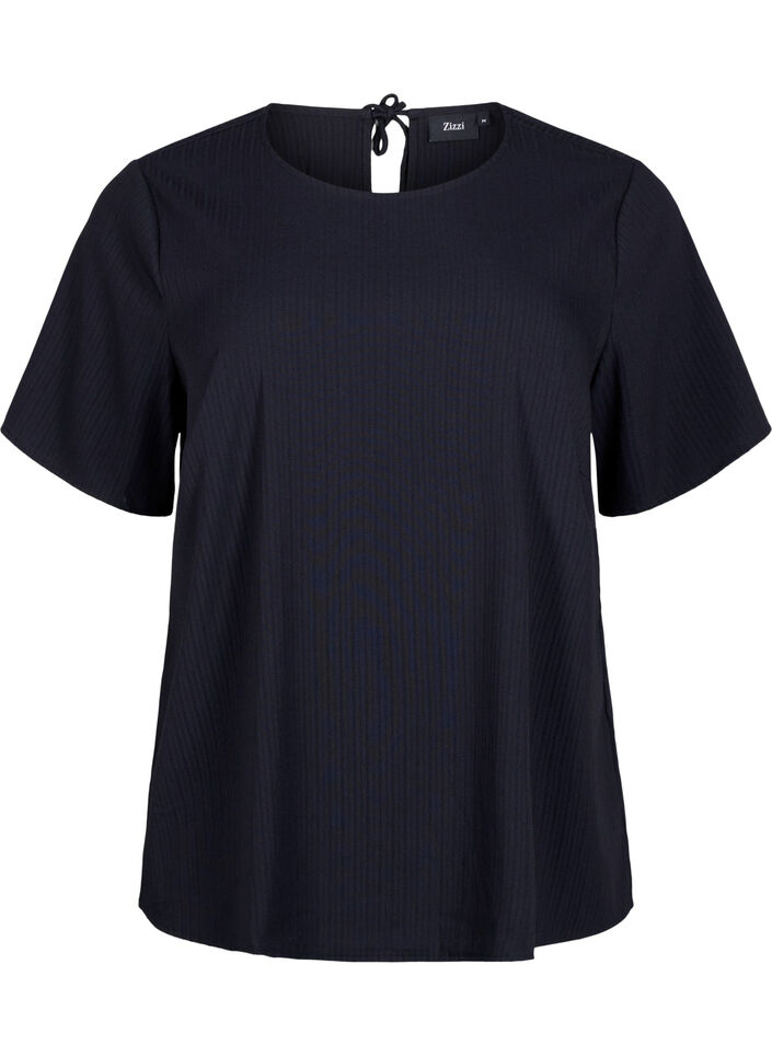 Short-sleeved viscose blouse with ties, Black, Packshot image number 0