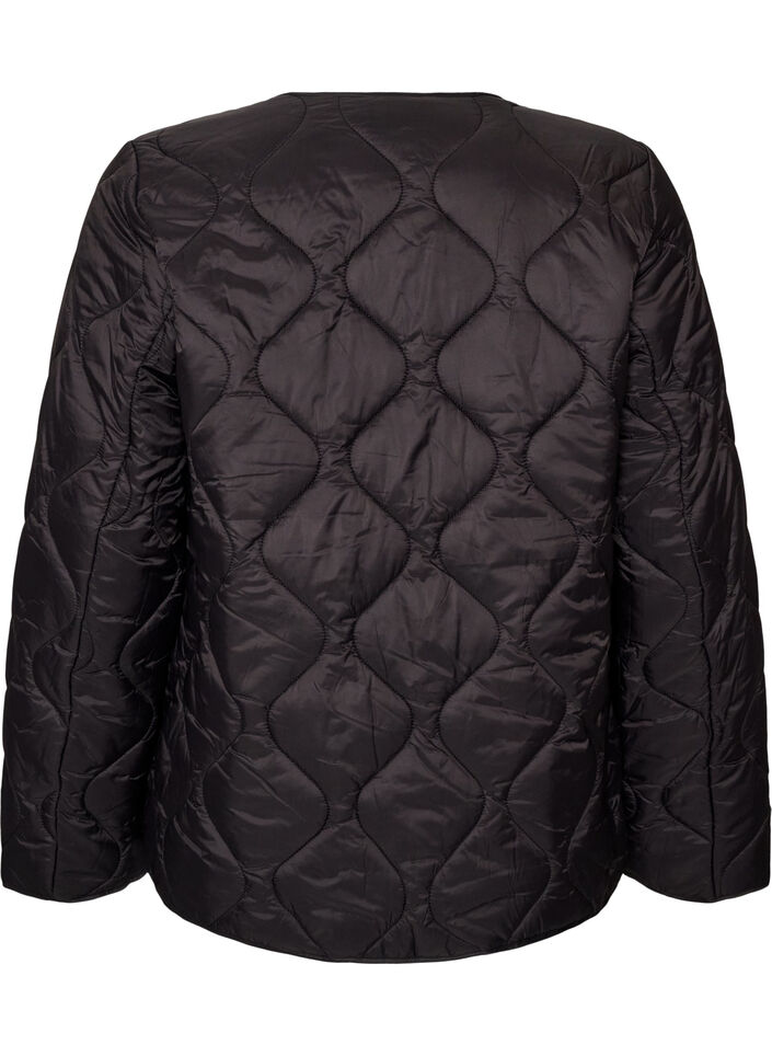 Quilted jacket with press studs and round neck, Black, Packshot image number 1