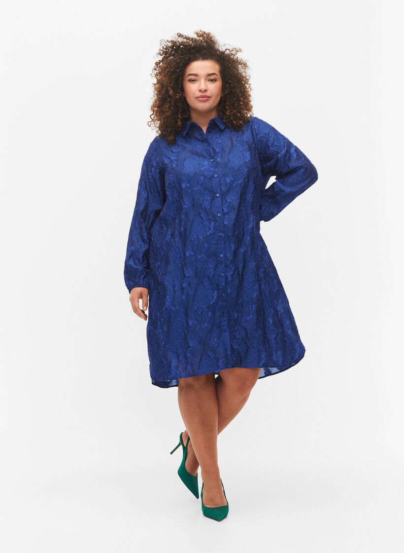 Long jacquard shirt, Mazarine Blue, Model image number 2