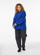 Ribbed jumper with puff sleeves and buttons, Blue, Model image number 1