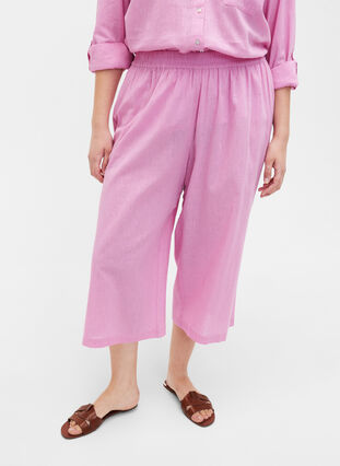 7/8 cotton blend pants with linen, Rosebloom, Model image number 2