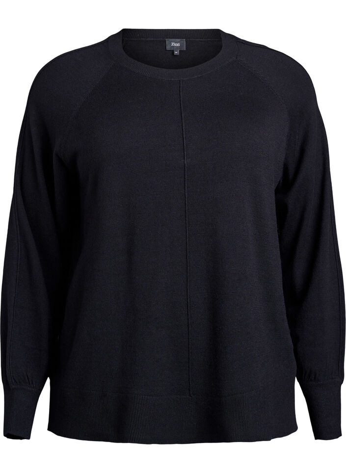 Knit blouse with centre seam and raglan sleeves, Black, Packshot image number 0