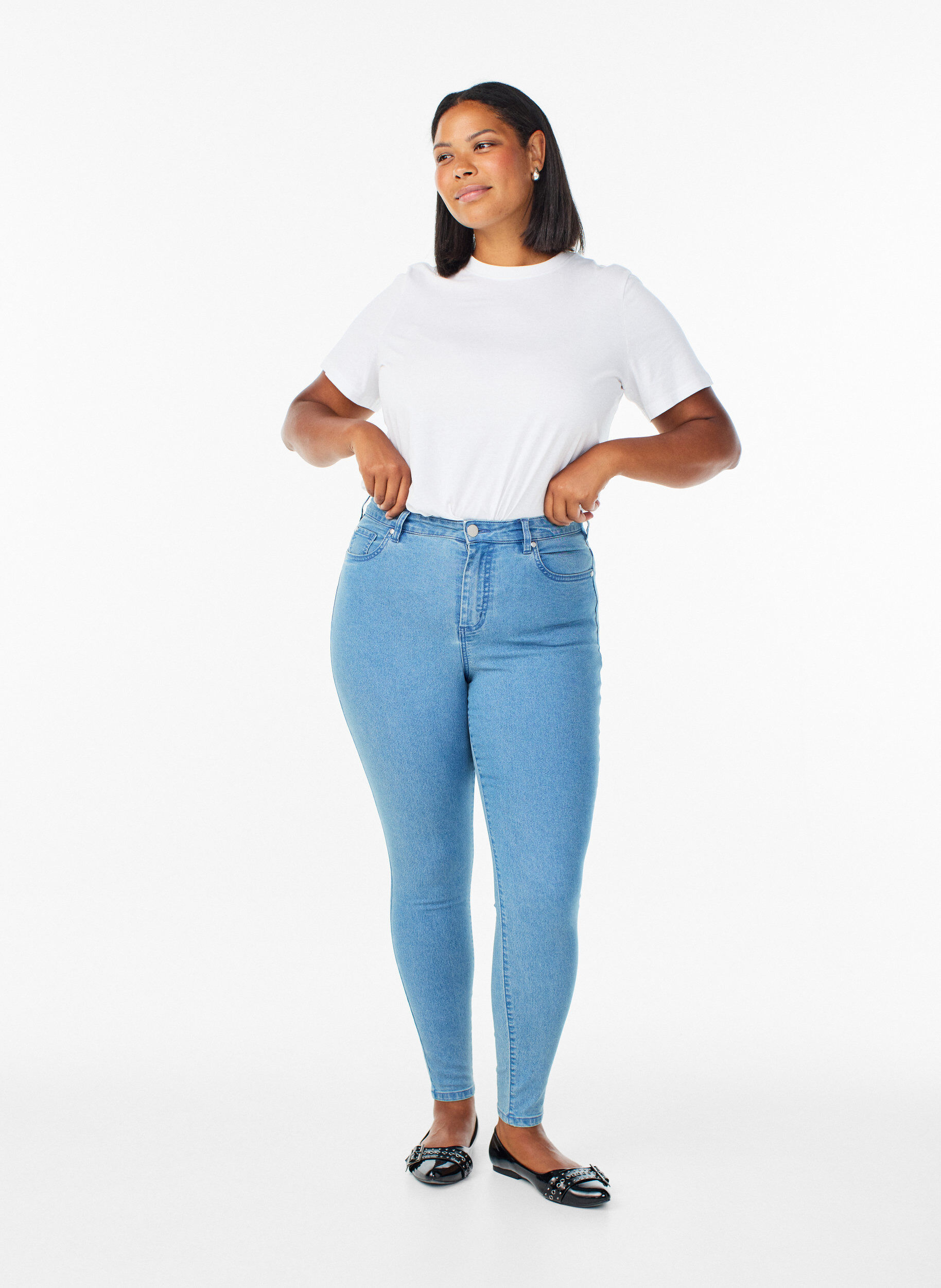 Zizzifashion Amy high-waisted super slim fit jeans, Light Blue, Model image number 0