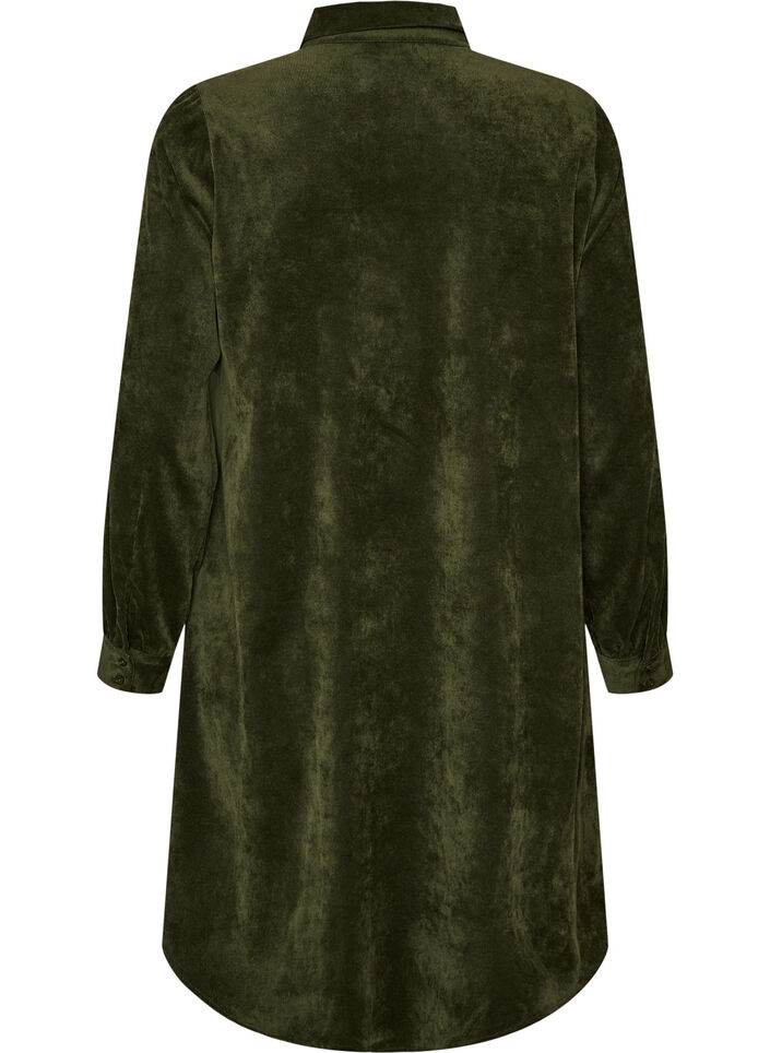 Corduroy shirt dress with collar and button fastening, Green, Packshot image number 1