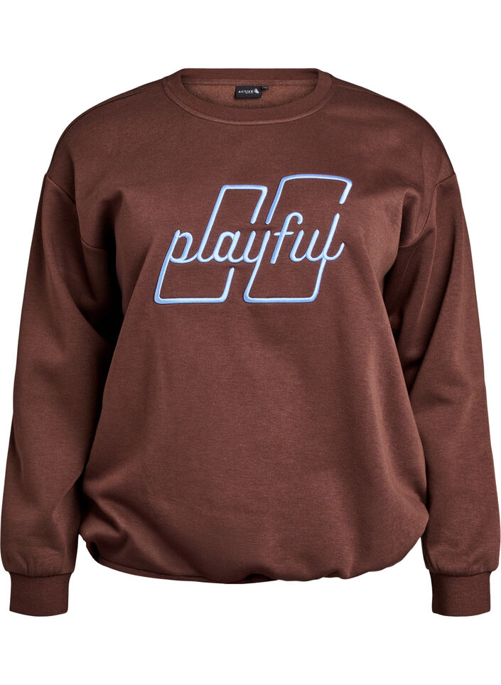 Sweatshirt with embroidered text, Brown, Packshot image number 0