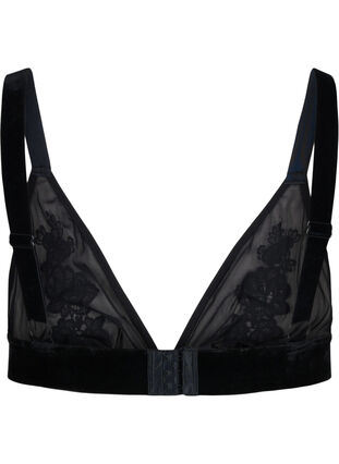 Mesh bra with velour and lace, Black, Packshot image number 1