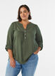 Blouse in cotton muslin with broderie anglaise, Green, Model image number 0