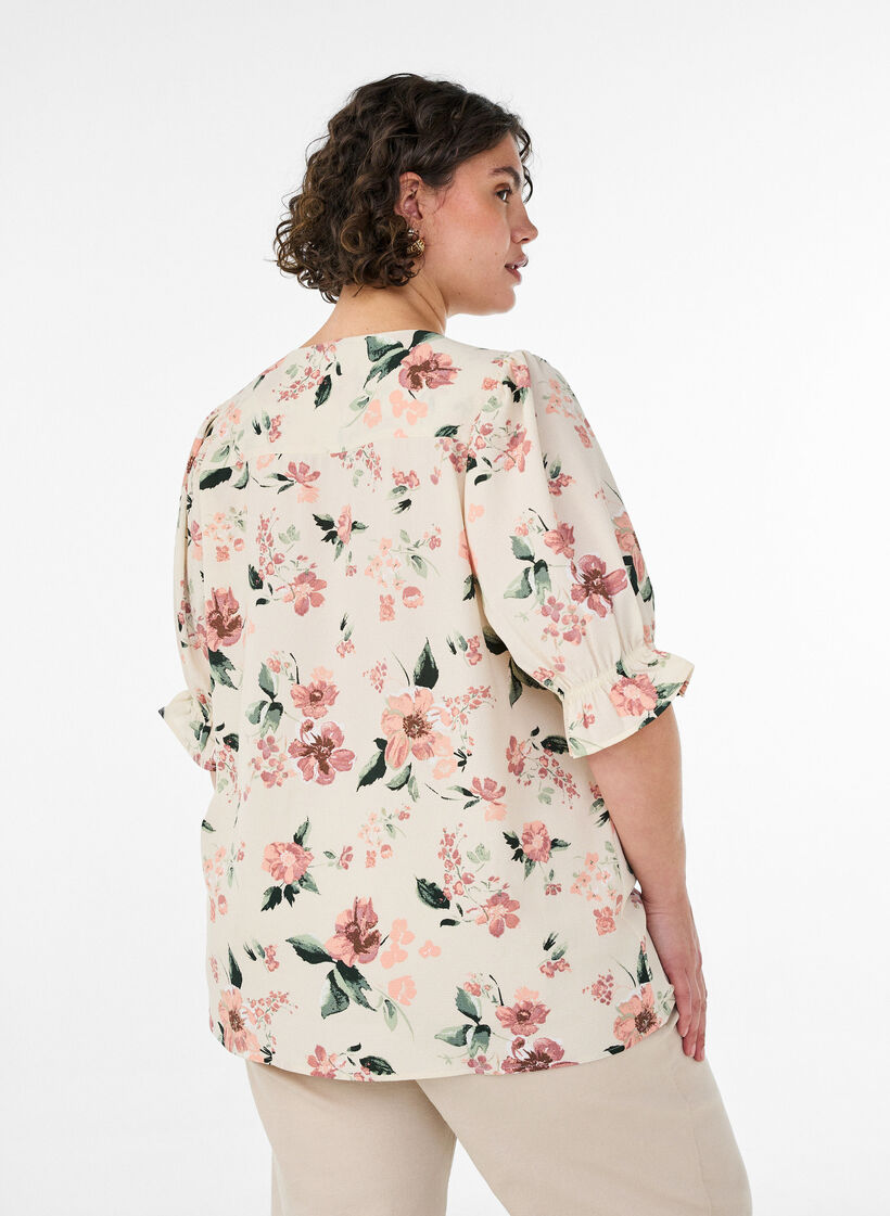 Shirt blouse with 1/2 sleeves, Red, Model image number 2