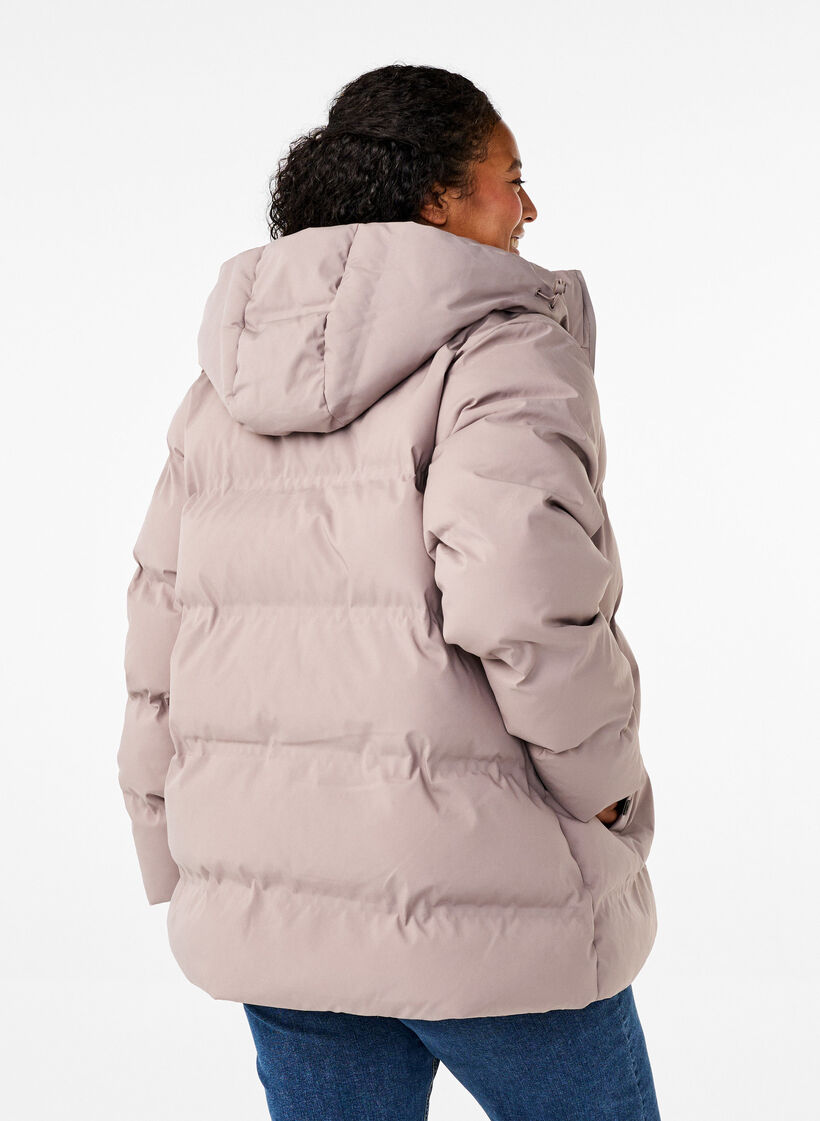 Short puffer jacket with hood, Beige, Model image number 2