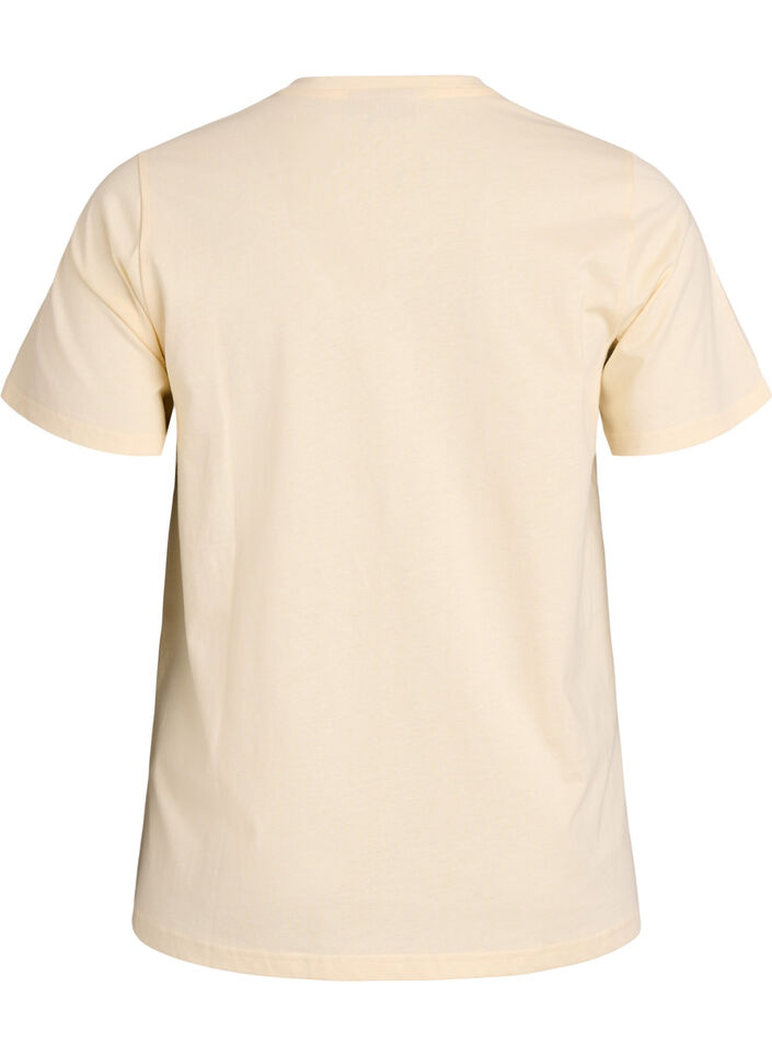 Cotton T-shirt with embroidered text, Yellow, Packshot image number 1