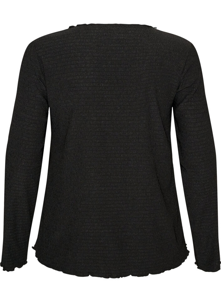 Textured blouse with wavy edges, Black, Packshot image number 1