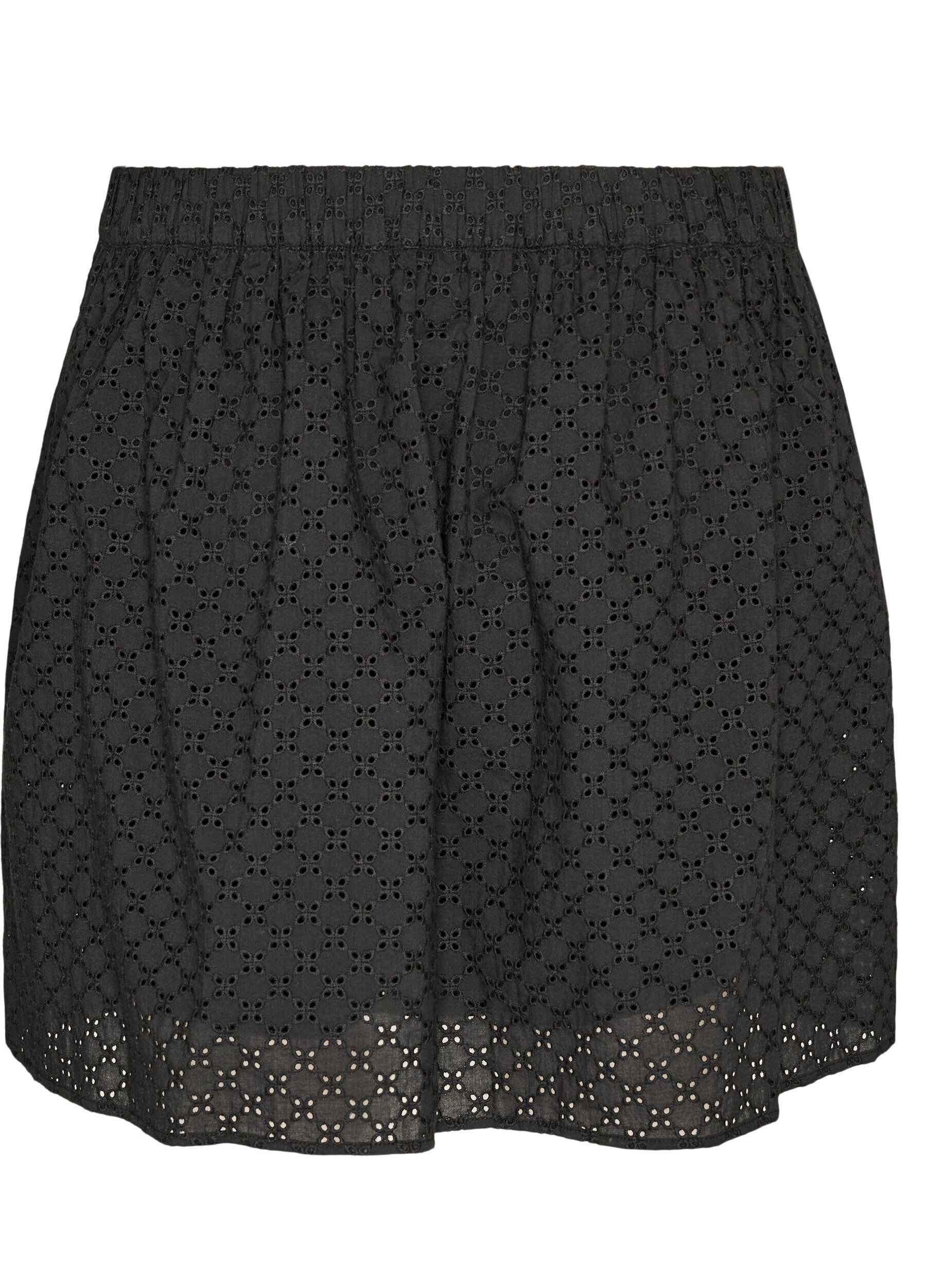 ZizzifashionShort skirt with broderie anglaise and elasticated waist, Black, Packshot image number 1