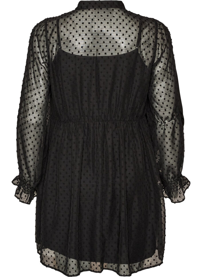 Chiffon dress with guipure lace and empire line, Black, Packshot image number 1