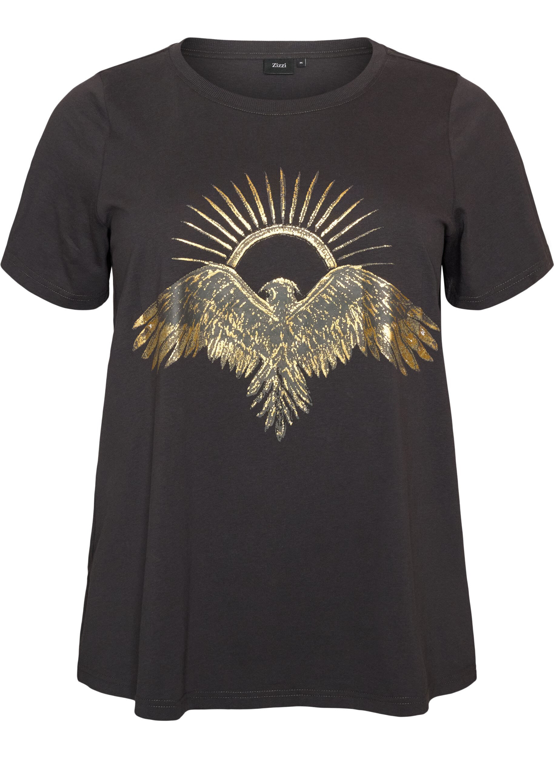 ZizzifashionCotton T-shirt with front print, Dark Grey, Packshot image number 0