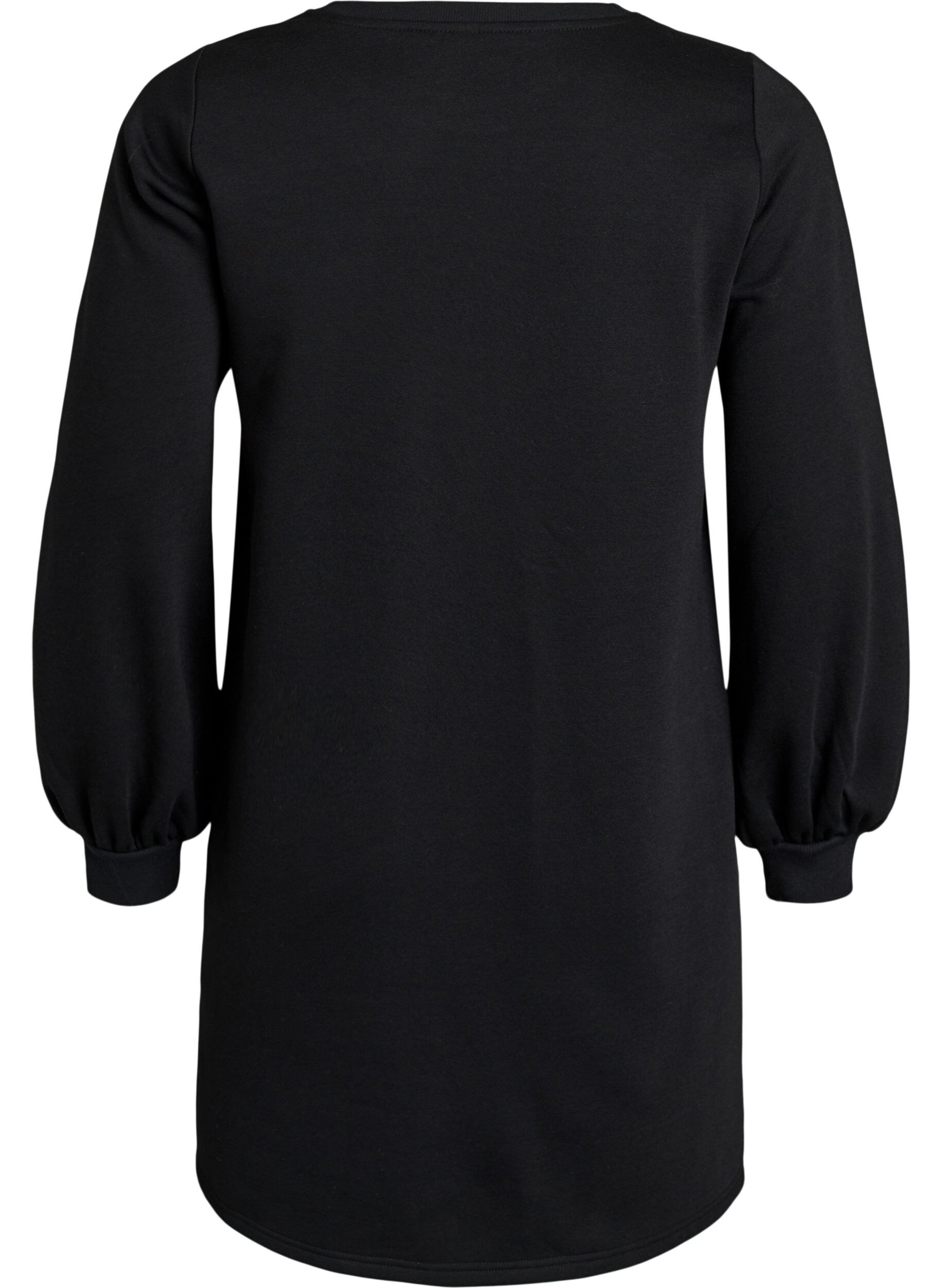 ZizzifashionShort sweat dress with balloon sleeves, Black, Packshot image number 1