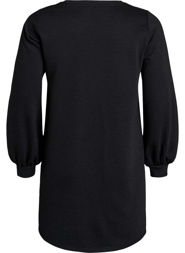 Short sweat dress with balloon sleeves, Black, Packshot image number 1