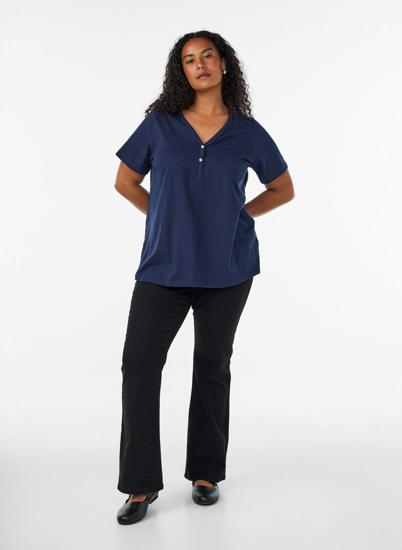 T-shirt with button detail, Blue, Model image number 1