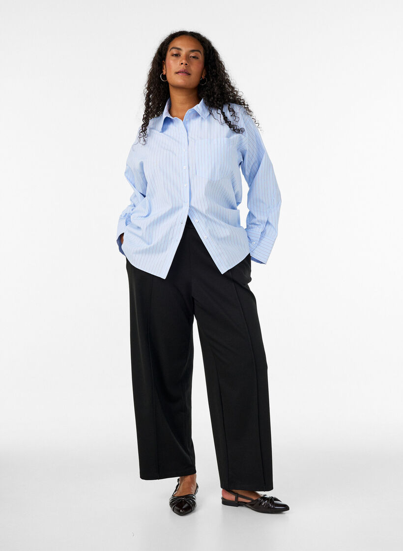 Loose jersey trousers with a high waist, Black, Model image number 0