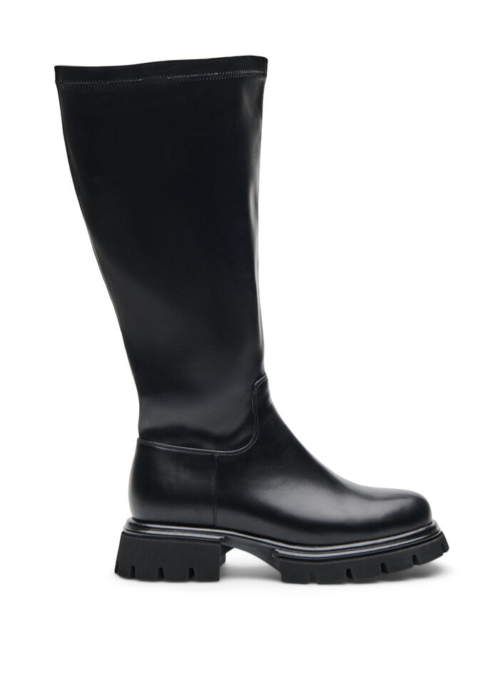 Long boot in faux leather with a chunky sole, Black, Packshot image number 0