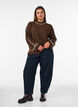 Knitted jumper with turtleneck and contrast stripes, Brown, Model image number 1