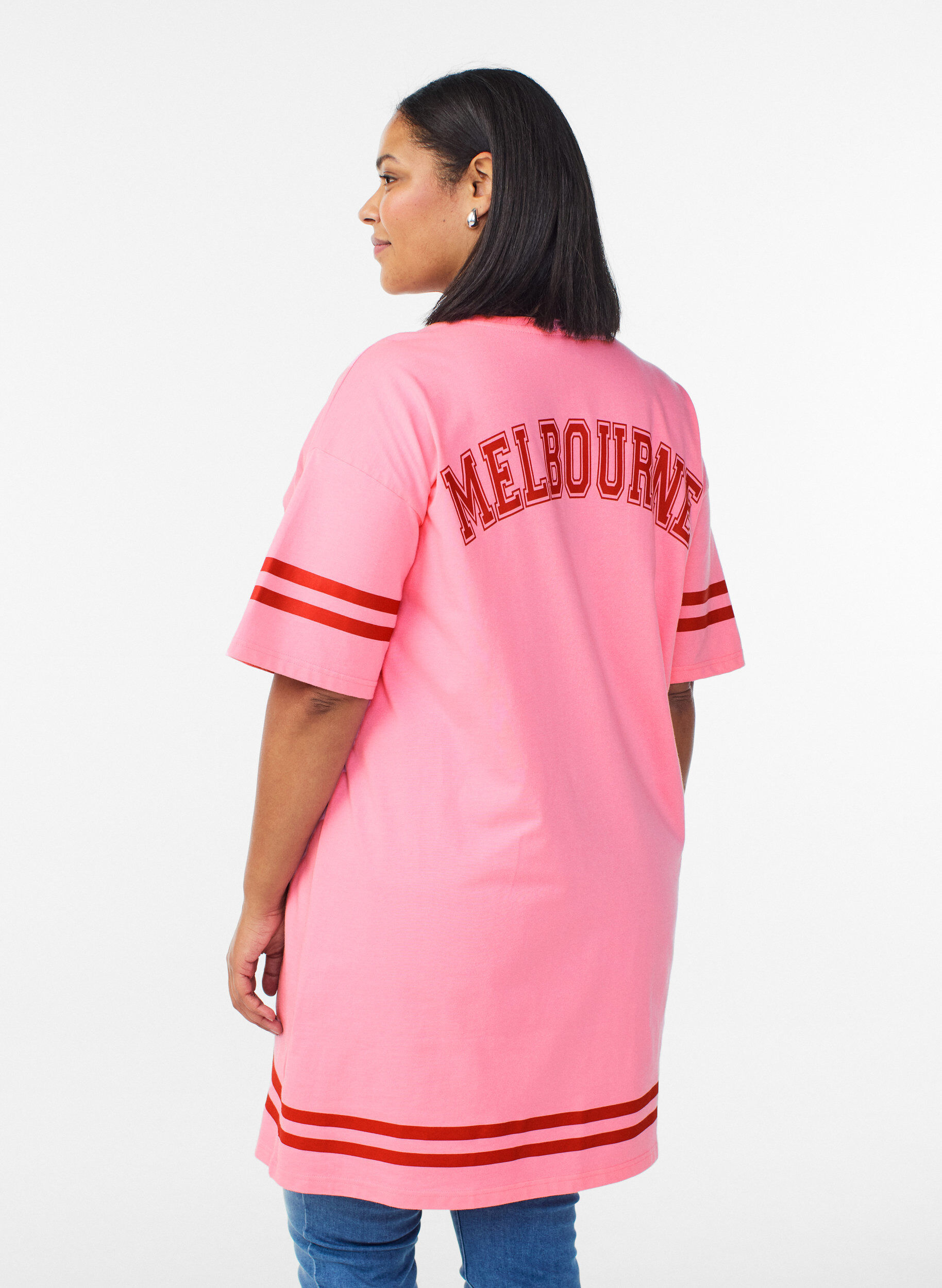 ZizzifashionShort T-shirt dress with sporty details, Pink, Model image number 2