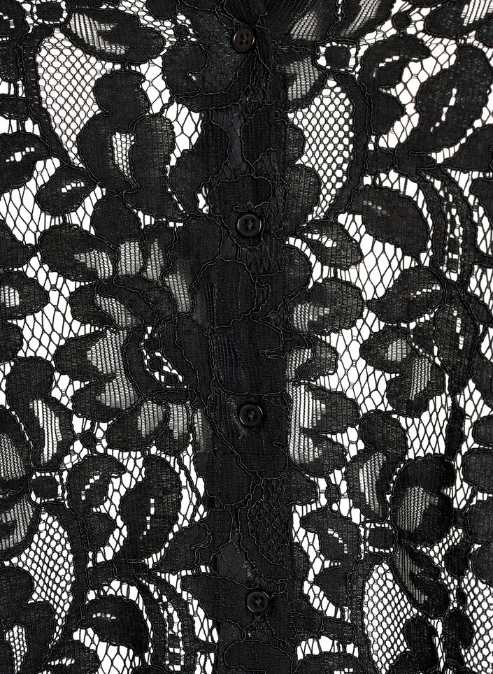 Short-sleeved lace blouse with V-neck, Black, Packshot image number 2