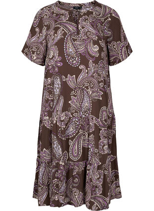 Short-sleeved viscose dress with print, Bracken Paisley, Packshot image number 0