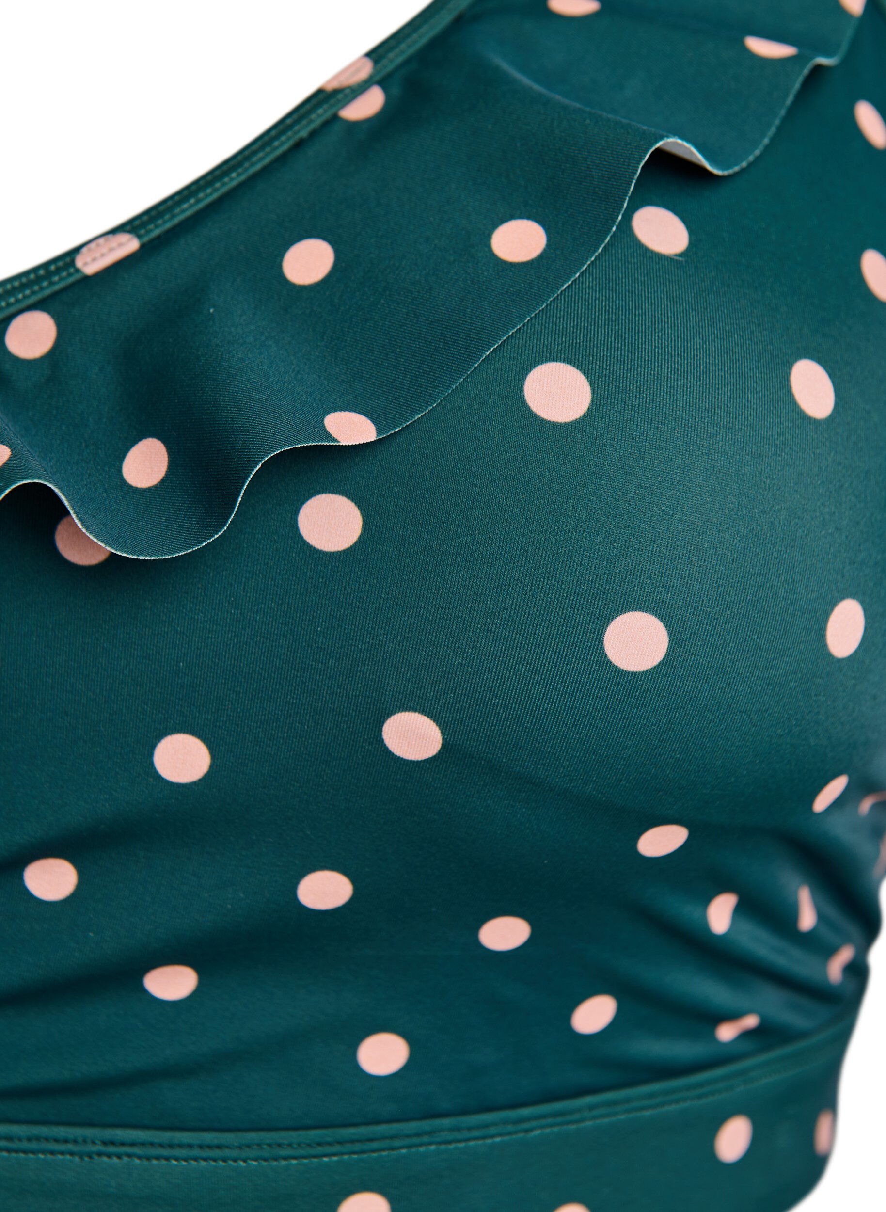ZizzifashionBikini top with polka dots and ruffle details, Green, Packshot image number 2
