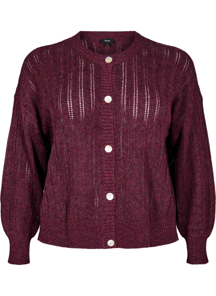 Knitted cardigan with openwork pattern - Dark Bordeaux - Sz. L ...