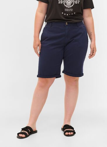 Cotton shorts with button closure, Navy, Model image number 0
