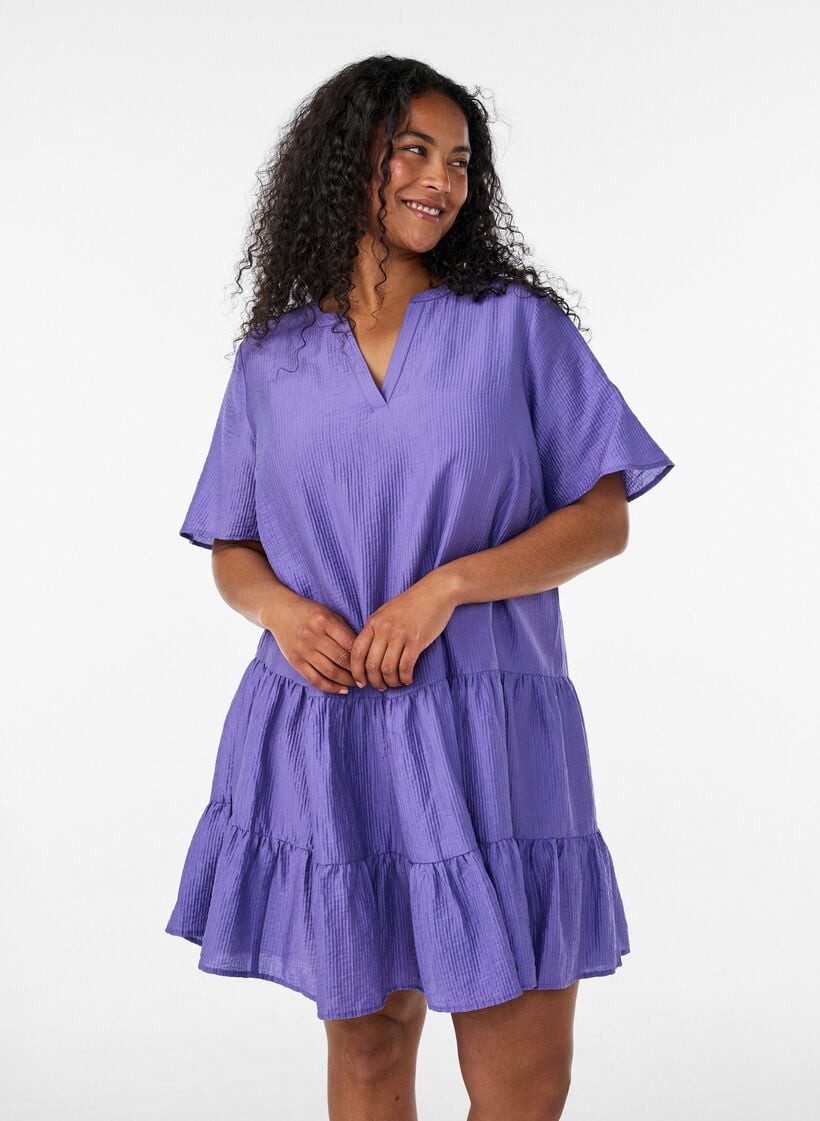 Textured A-line dress, Purple, Model image number 0