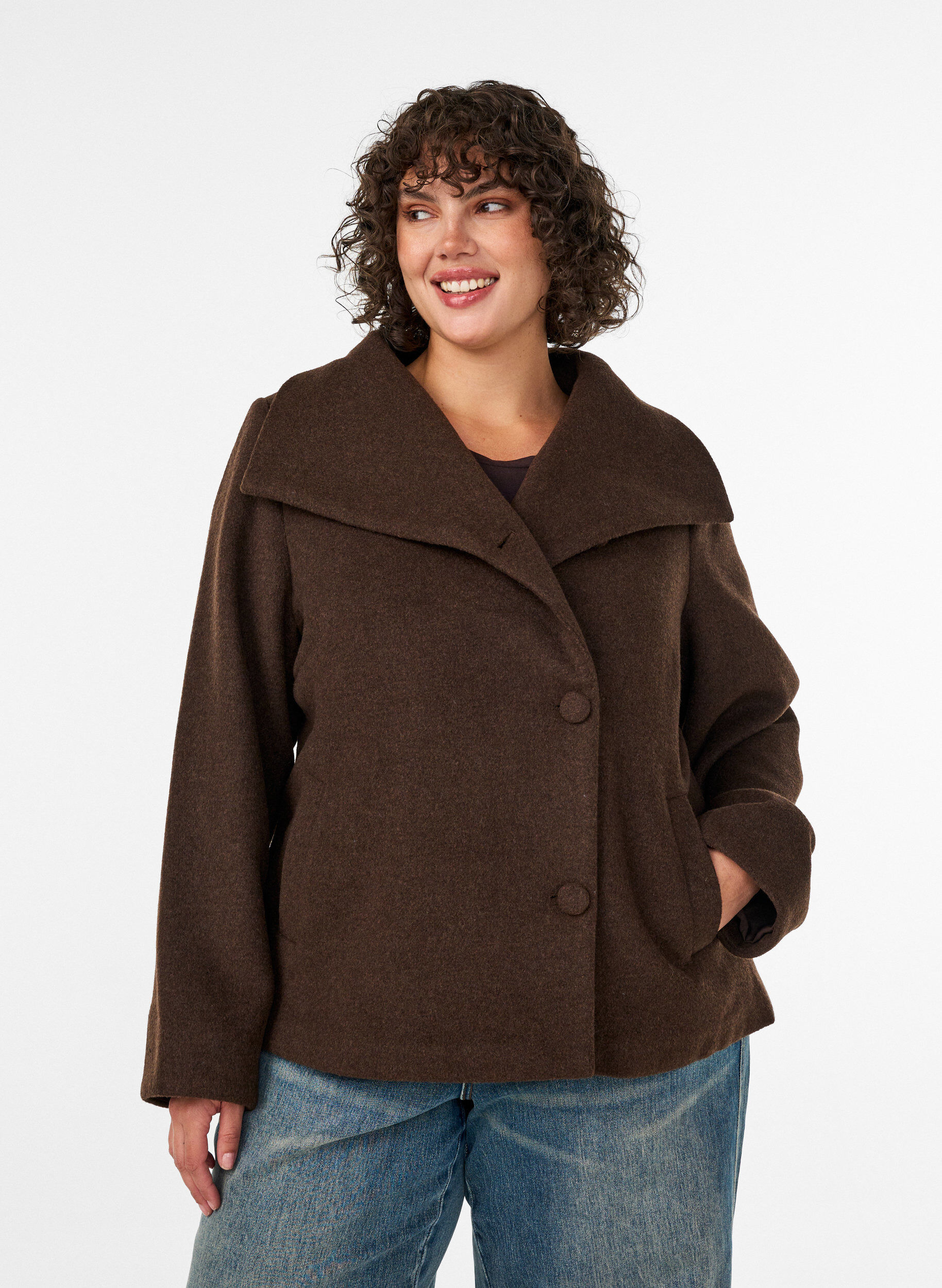 ZizzifashionShort jacket with asymmetric button fastening, Brown, Model image number 0
