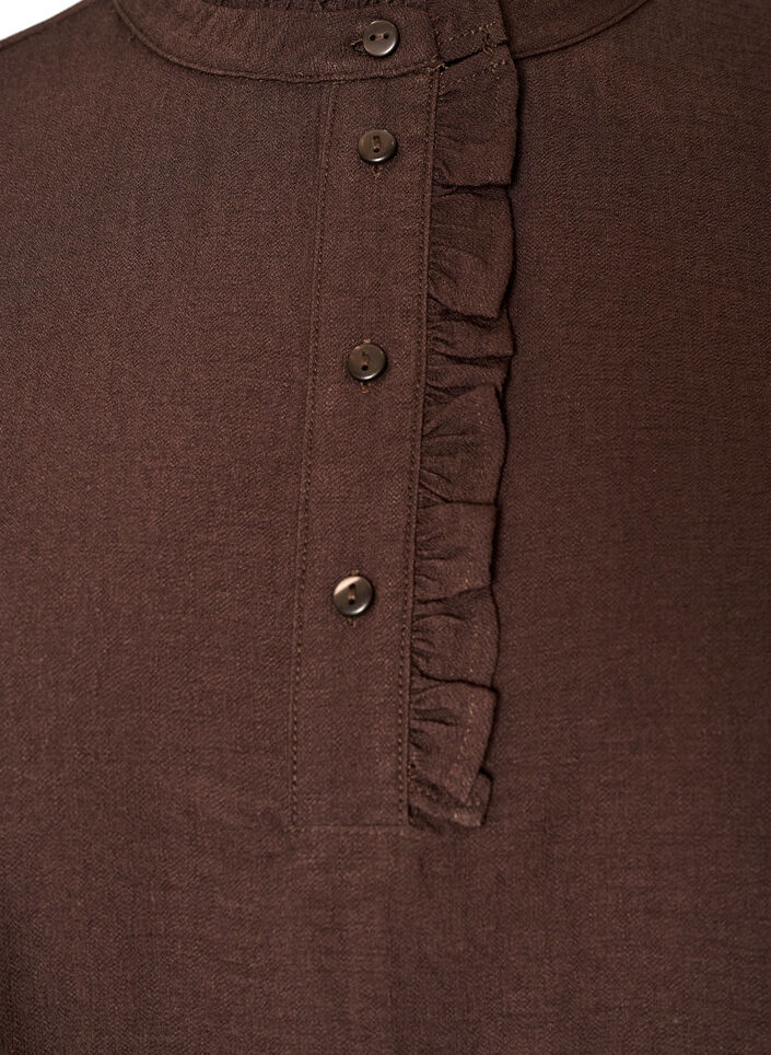 Viscose tunic with ruffles and buttons, Brown, Packshot image number 2