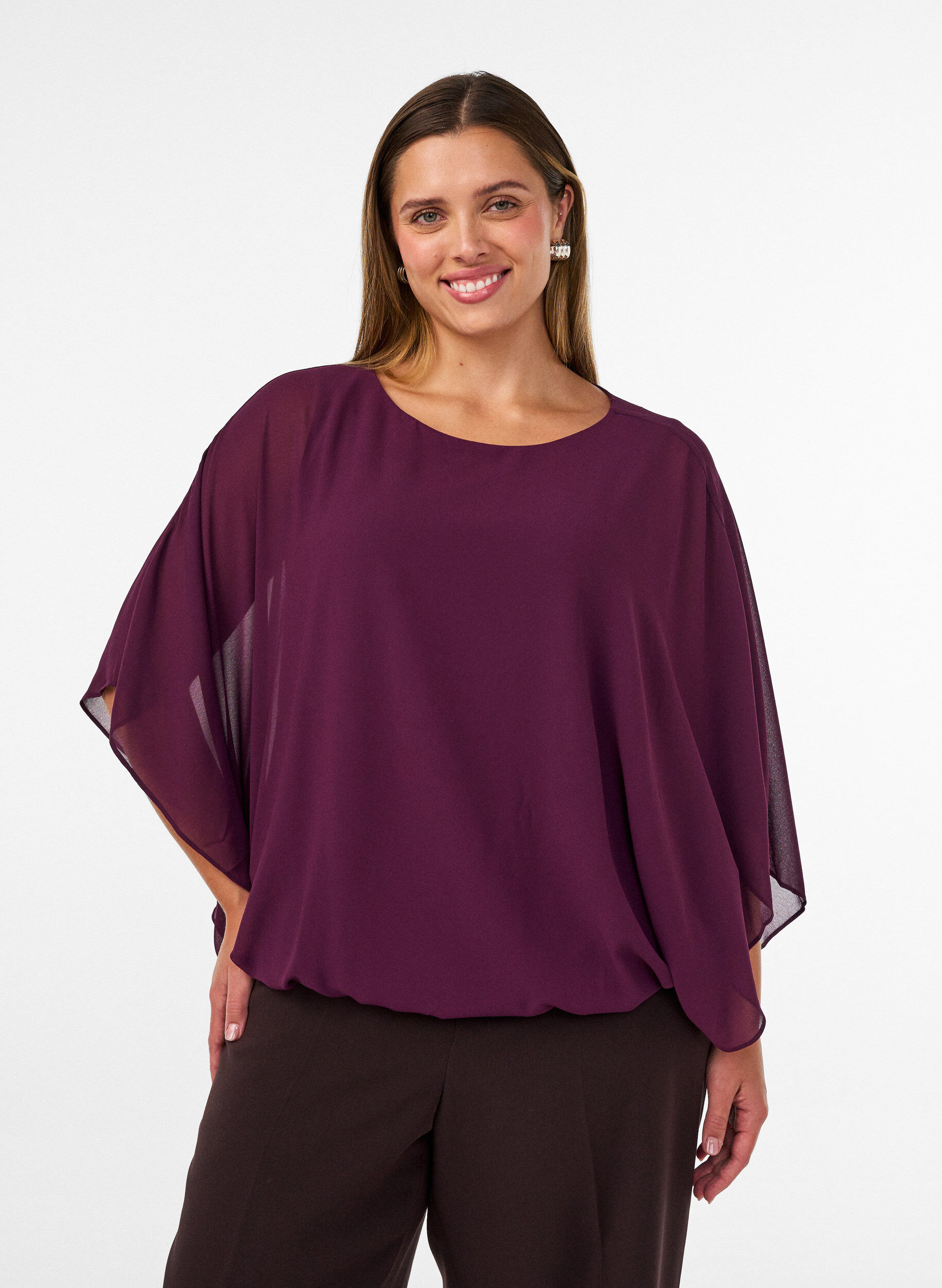 ZizzifashionChiffon blouse with balloon effect, Purple, Model image number 0