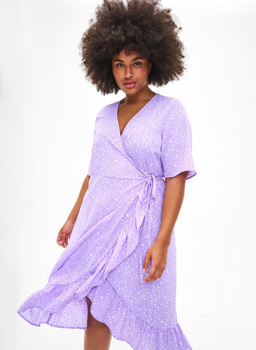 Printed wrap dress with short sleeves , V.Tulip S.Flower AOP, Image image number 0