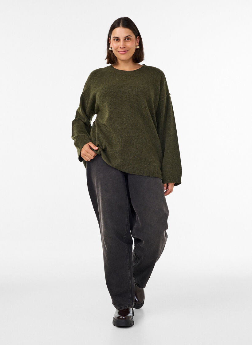 Loose knit sweater with prominent seams, Green, Model image number 1