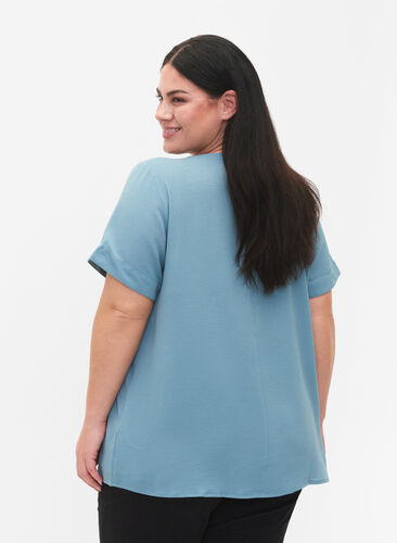 Short-sleeved v-neck blouse, Smoke Blue, Model image number 1