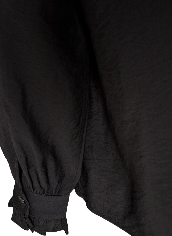 Shirt blouse with embroidered flower appliqu&eacute;s, Black, Packshot image number 3