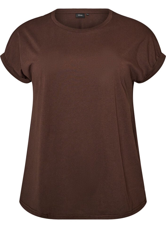Short sleeved cotton blend t-shirt, Brown, Packshot image number 0