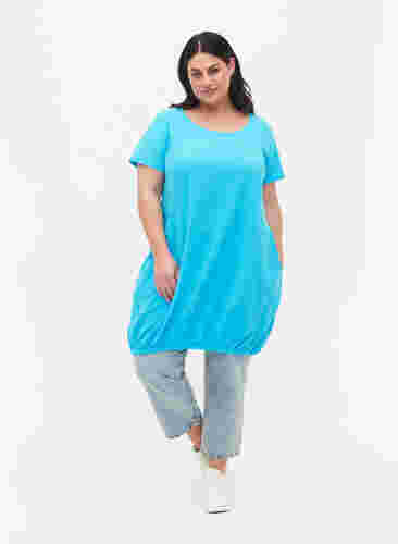 Short-sleeved cotton dress, Blue Atoll, Model image number 2