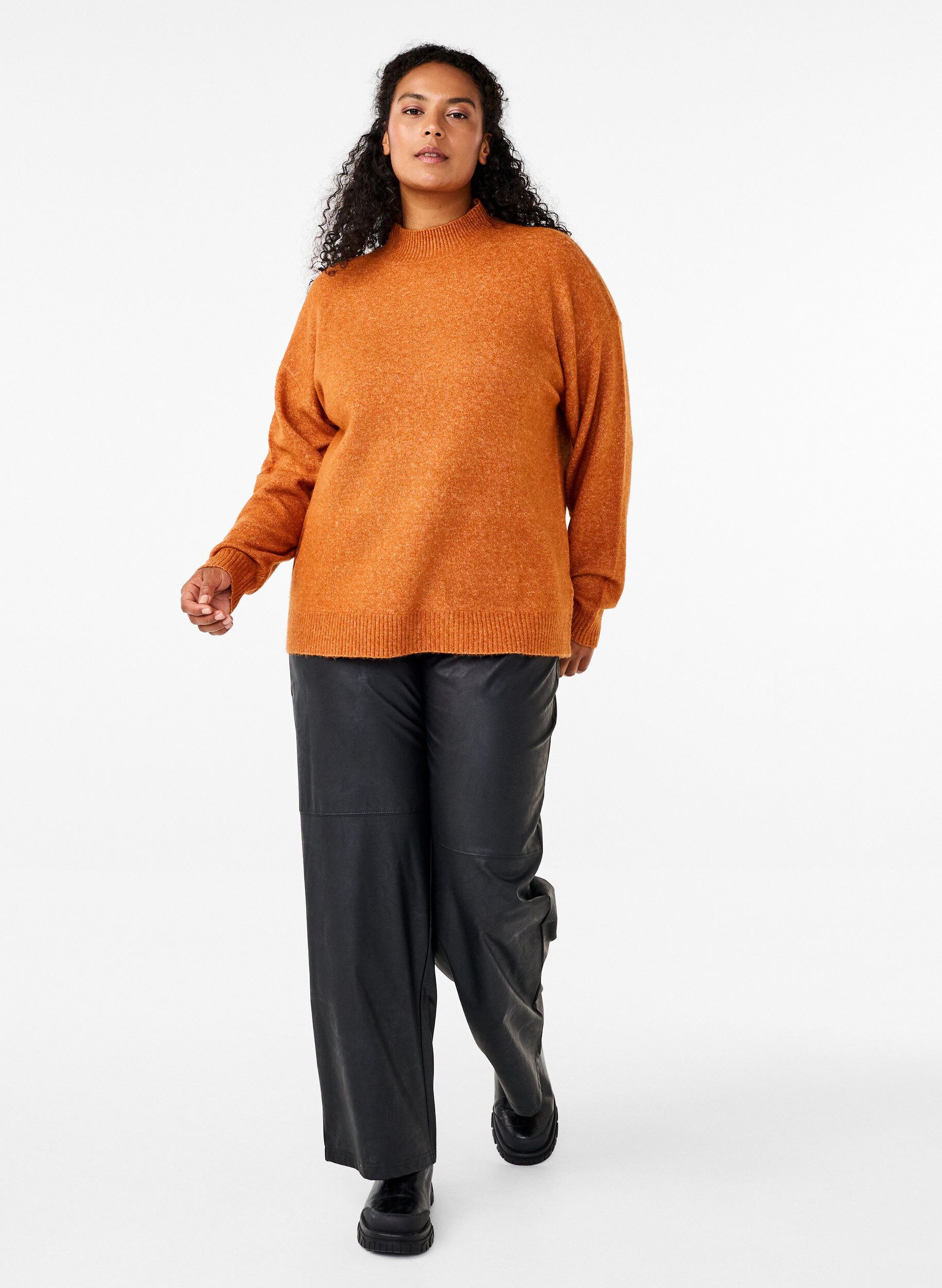 Zizzifashion Knitted wool blouse with high neck, Autumnal Mel., Model image number 2