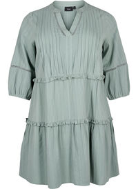 3/4 sleeve cotton dress with ruffles
