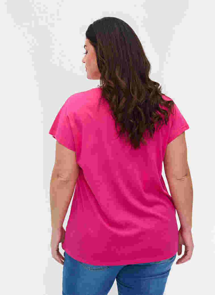 Cotton t-shirt with print details, BeetrootPurMel feath, Model image number 1
