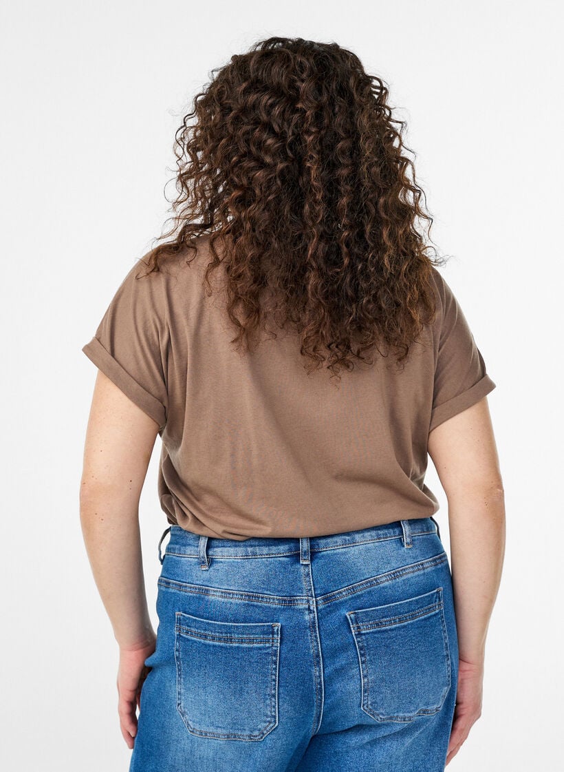 Short-sleeved cotton blend t-shirt, Brown, Model image number 2
