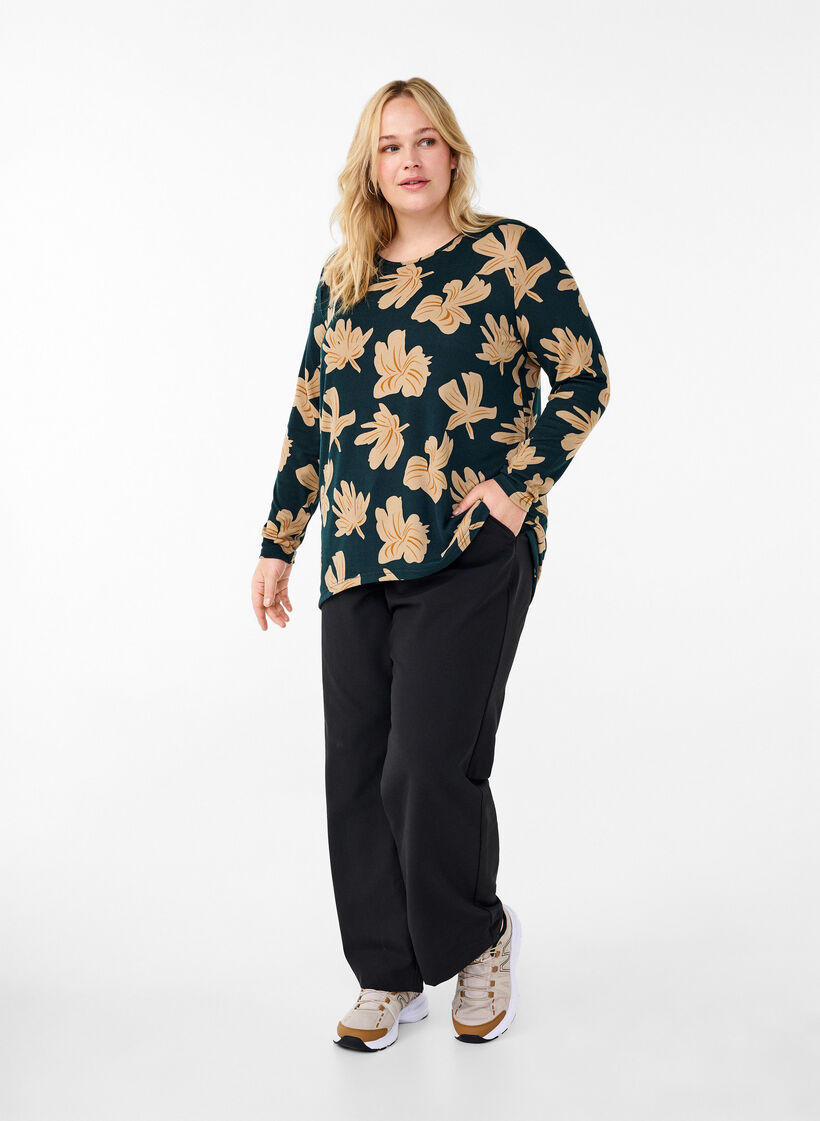 Floral blouse with long sleeves, Green, Model image number 1